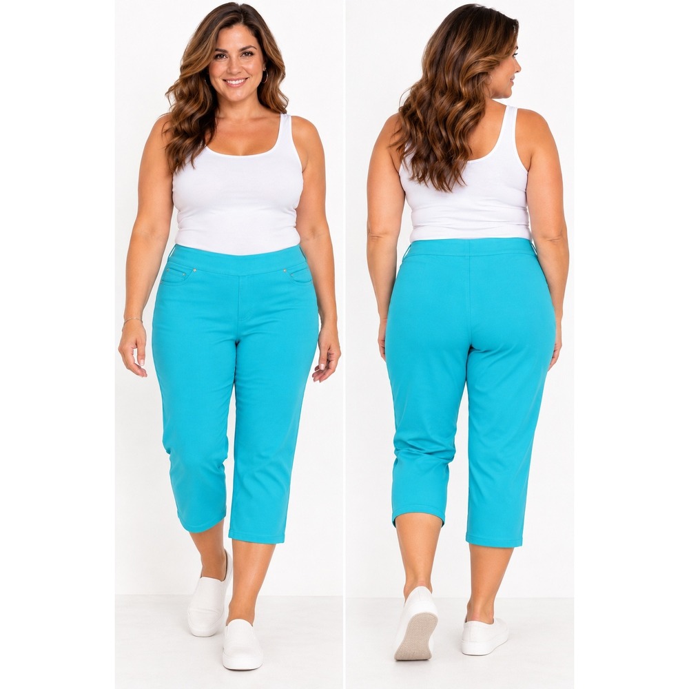 Skye The Limit 22W Peacock Blue Pull On Capri Pants Tummy Slimming NWT Resort